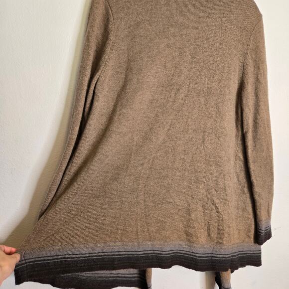 Woolrich Brown Wool Blend Open Front Cardigan Size L Cozy Chic Fall Layering - Picture 8 of 12